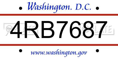 4RB7687 District Of Columbia License Plate