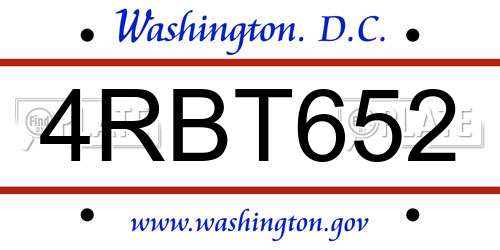 4RBT652 District Of Columbia License Plate