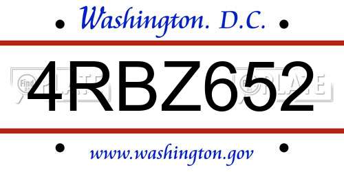 4RBZ652 District Of Columbia License Plate