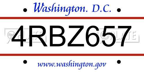 4RBZ657 District Of Columbia License Plate
