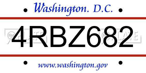 4RBZ682 District Of Columbia License Plate