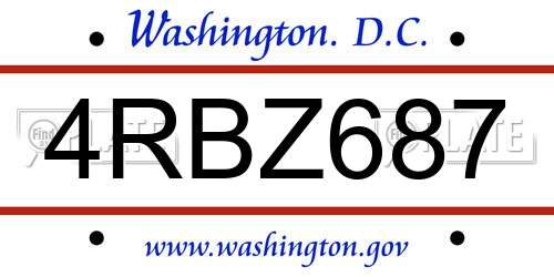 4RBZ687 District Of Columbia License Plate