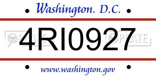 4RI0927 District Of Columbia License Plate