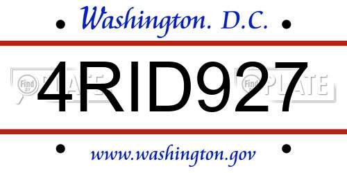 4RID927 District Of Columbia License Plate