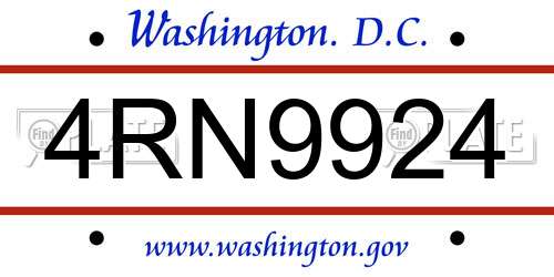 4RN9924 District Of Columbia License Plate