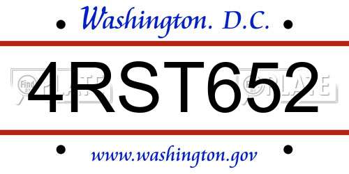 4RST652 District Of Columbia License Plate