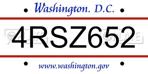 4RSZ652 District Of Columbia License Plate