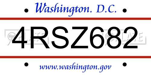 4RSZ682 District Of Columbia License Plate