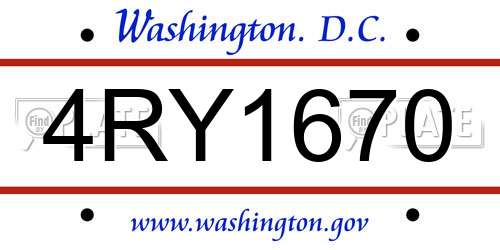 4RY1670 District Of Columbia License Plate