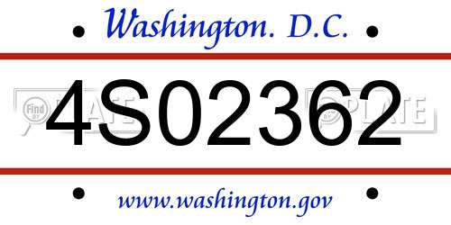 4S02362 District Of Columbia License Plate