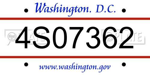 4S07362 District Of Columbia License Plate