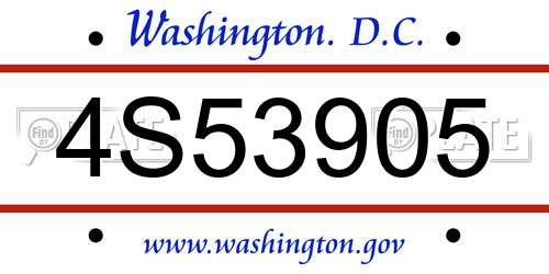 4S53905 District Of Columbia License Plate