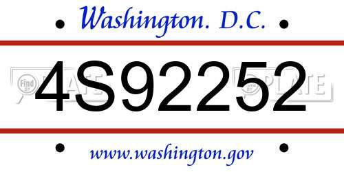 4S92252 District Of Columbia License Plate