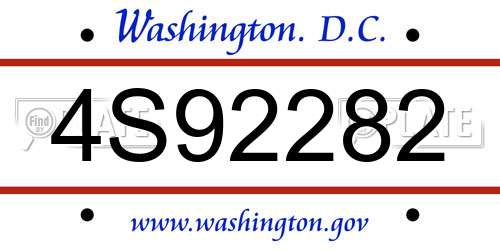 4S92282 District Of Columbia License Plate