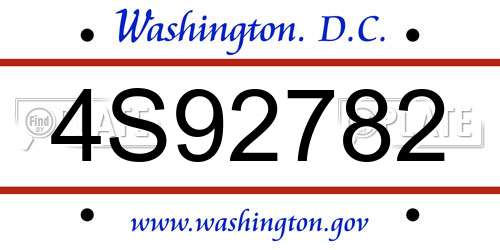 4S92782 District Of Columbia License Plate