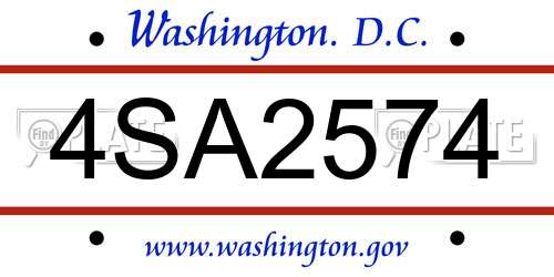 4SA2574 District Of Columbia License Plate