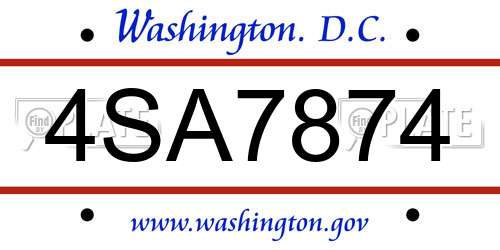 4SA7874 District Of Columbia License Plate
