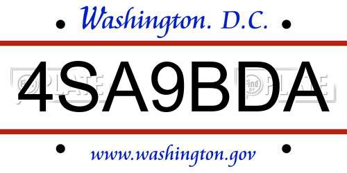 4SA9BDA District Of Columbia License Plate