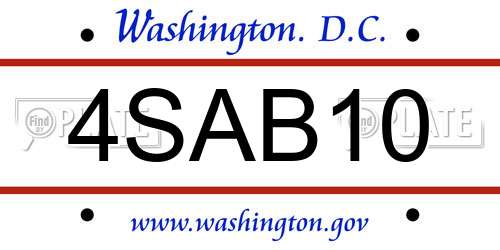 4SAB10 District Of Columbia License Plate