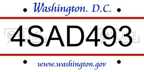 4SAD493 District Of Columbia License Plate