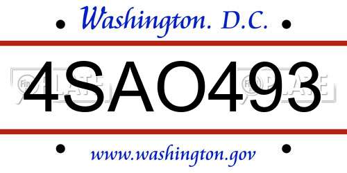 4SAO493 District Of Columbia License Plate