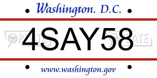 4SAY58 District Of Columbia License Plate
