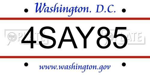 4SAY85 District Of Columbia License Plate