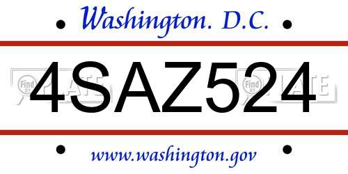 4SAZ524 District Of Columbia License Plate