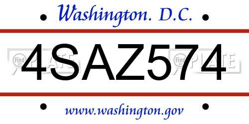4SAZ574 District Of Columbia License Plate