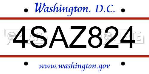 4SAZ824 District Of Columbia License Plate