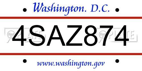 4SAZ874 District Of Columbia License Plate