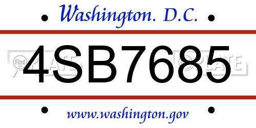 4SB7685 District Of Columbia License Plate