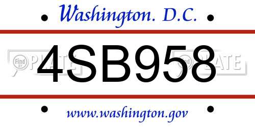 4SB958 District Of Columbia License Plate