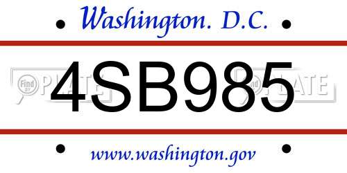 4SB985 District Of Columbia License Plate