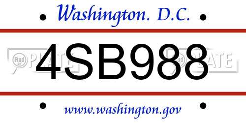 4SB988 District Of Columbia License Plate