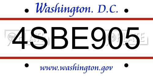 4SBE905 District Of Columbia License Plate