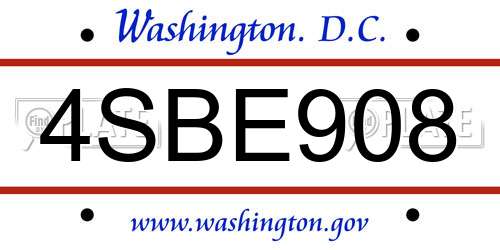 4SBE908 District Of Columbia License Plate