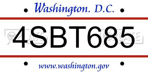 4SBT685 District Of Columbia License Plate