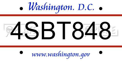 4SBT848 District Of Columbia License Plate