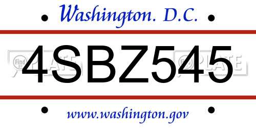 4SBZ545 District Of Columbia License Plate