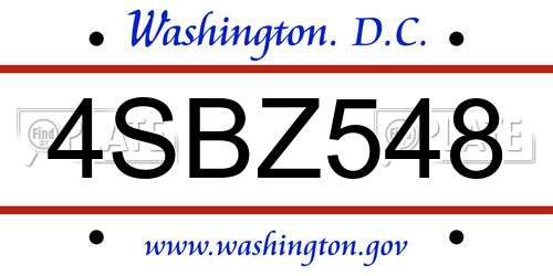 4SBZ548 District Of Columbia License Plate