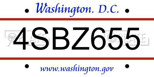 4SBZ655 District Of Columbia License Plate