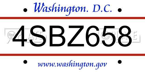 4SBZ658 District Of Columbia License Plate