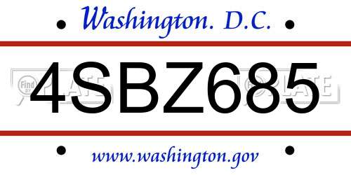 4SBZ685 District Of Columbia License Plate