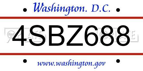 4SBZ688 District Of Columbia License Plate