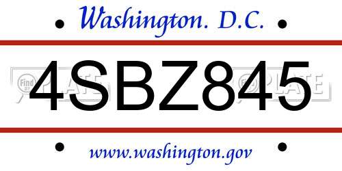 4SBZ845 District Of Columbia License Plate