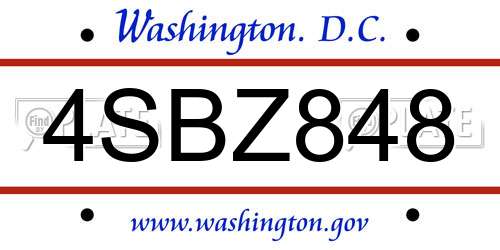4SBZ848 District Of Columbia License Plate