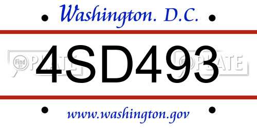 4SD493 District Of Columbia License Plate