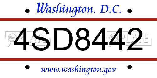 4SD8442 District Of Columbia License Plate