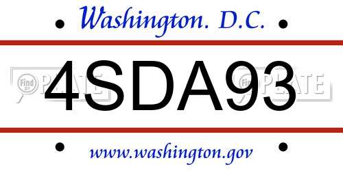 4SDA93 District Of Columbia License Plate